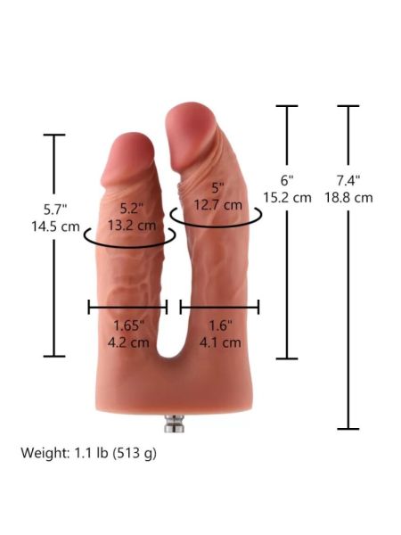 Подвійний фалоімітатор для секс-машин Hismith Silicone Double Penetrator Dildo, система KlicLok