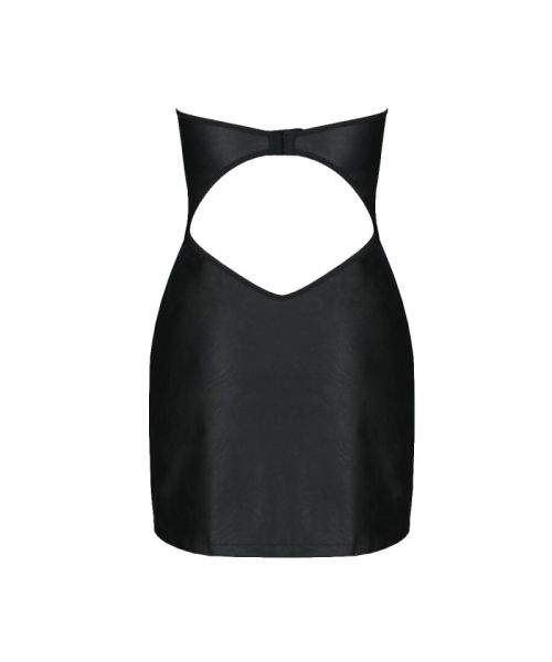 Мінісукня з екошкіри Passion CELINE CHEMISE 4XL/5XL, black, шнурівка, трусики в комплекті