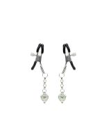 Затискачі для сосків із сердечком Liebe Seele Glow-in-dark Nipple Clamps Green, світяться в темряві