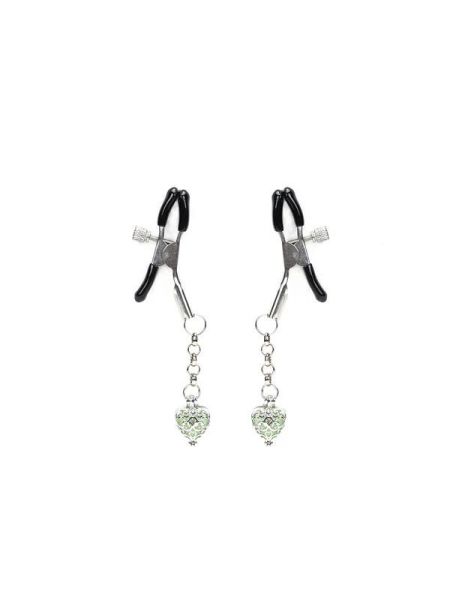 Затискачі для сосків із сердечком Liebe Seele Glow-in-dark Nipple Clamps Green, світяться в темряві