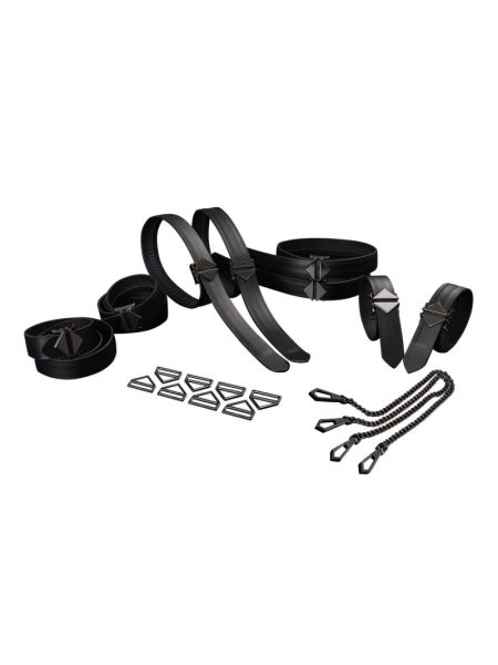 Набір для бондажу LOCKINK 8-Bondage-Straps Restraint Set, чорний 8 ременів з натуральної шкіри
