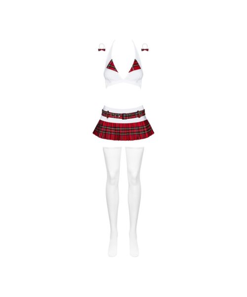 Еротичний костюм школярки з мініспідницею Obsessive Schooly 5pcs costume L/XL, біло-червоний, топ, с