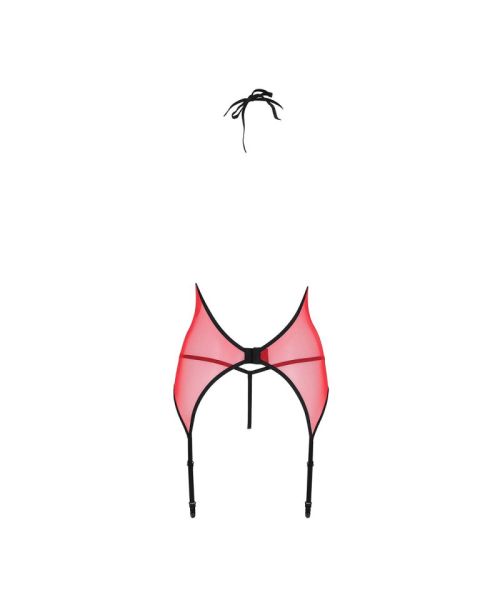 Корсет з пажами для панчіх Passion PEONIA CORSET S/M red, стрінги