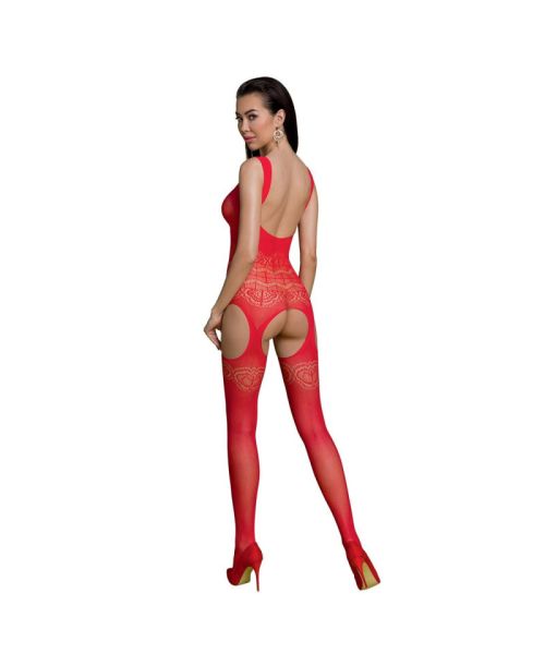 Бодістокінг Passion ECO BS005 red, щільний, відкритий доступ, імітація підв’язок