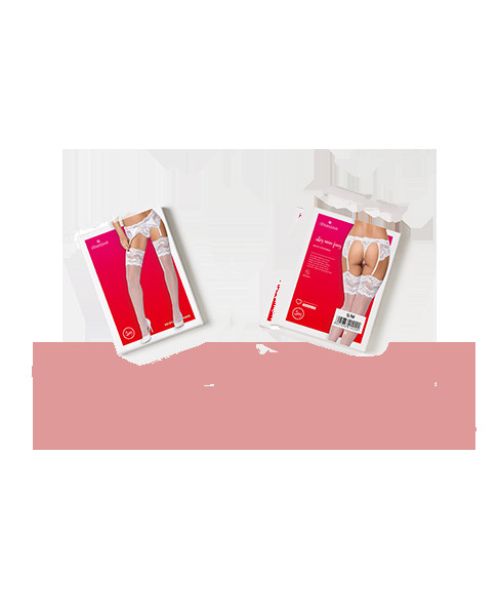 Панчохи під пояс із широким мереживом Obsessive 810-STO-2 stockings L/XL, білі