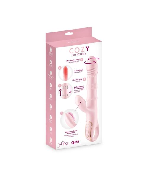 Вібратор-кролик 5в1 Yoba Cozy, вібрація, ротація, пульсація, перлинний масаж, нагрівання