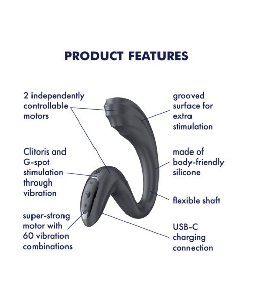 Вагінально-кліторальний вібратор Satisfyer G for Goddess 3 Dark Grey, 2 мотори