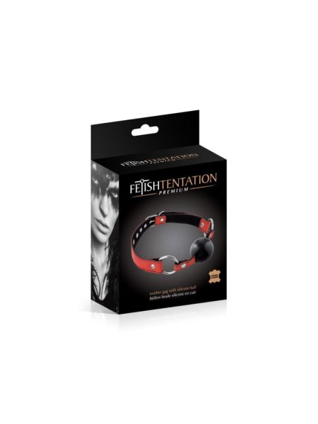Кляп Fetish Tentation Premium Leather gag with silicone ball Red