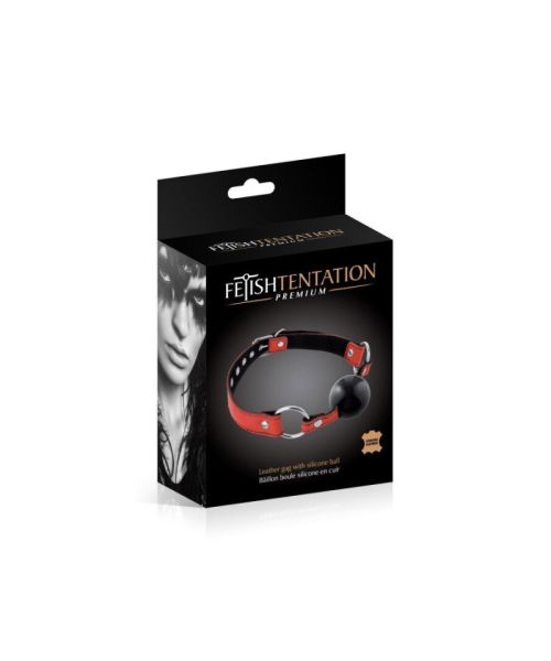 Кляп Fetish Tentation Premium Leather gag with silicone ball Red