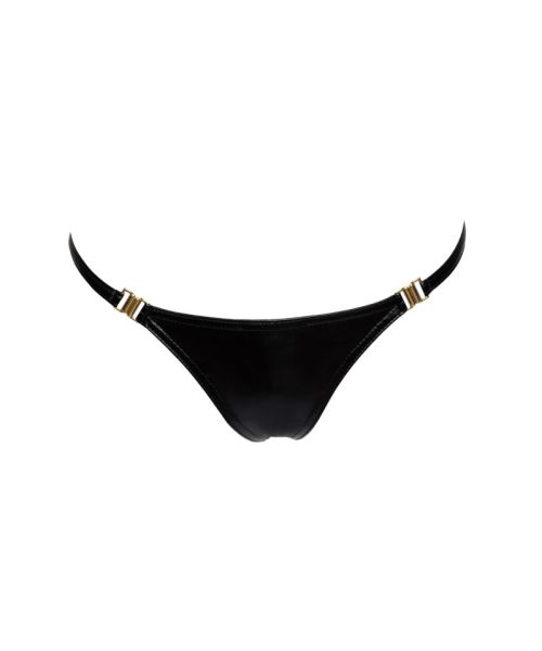 Трусики з мокрим ефектом Noir Handmade P008 Powerwetlook panty with gold clasp, S, на застібках