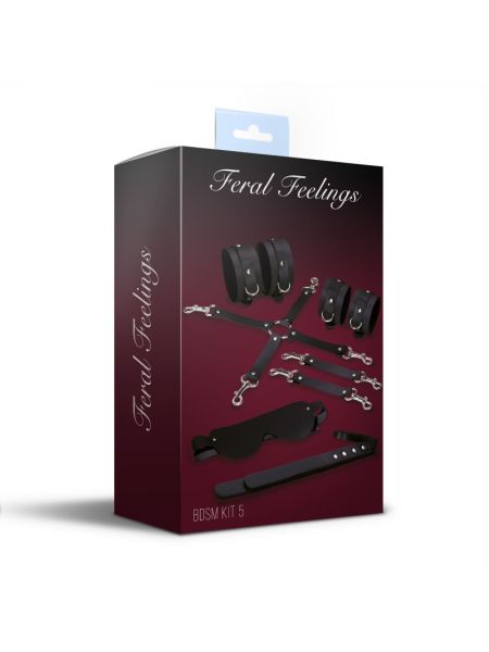 Набір Feral Feelings BDSM Kit 5 Black, наручники, поножі, хрестовина, маска, падл