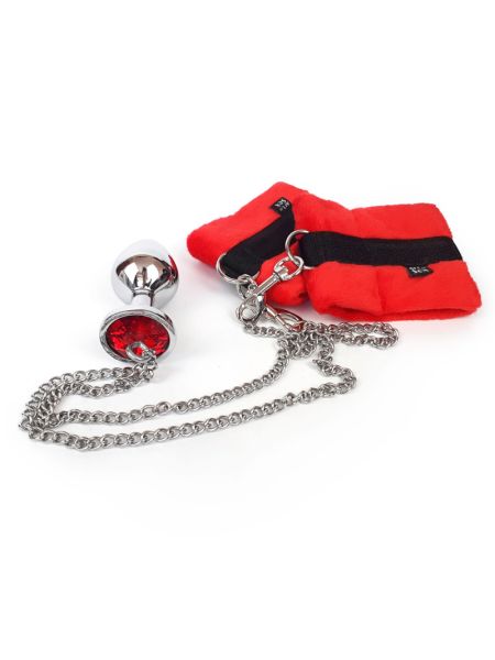 Наручники з металевою анальною пробкою Art of Sex Handcuffs with Metal Anal Plug  size M Red