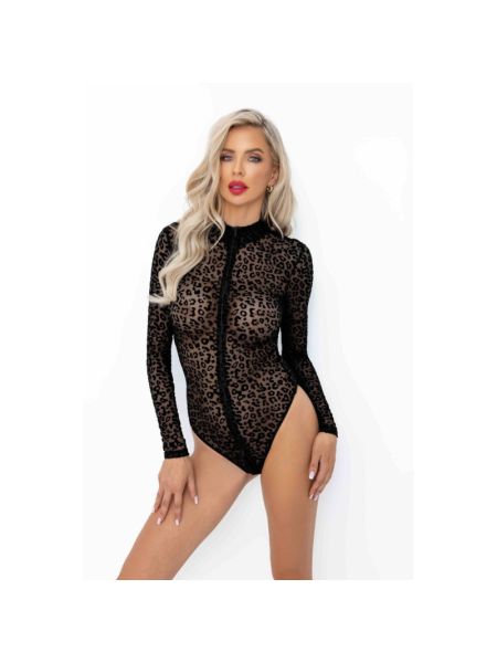 Боді під леопард Noir Handmade F287 Leopard flock bodysuit with long sleeves, XXL, довгий рукав