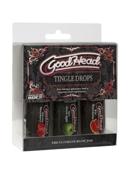 Набір крапель для мінету Doc Johnson GoodHead Tingle Drops, 3х29,5 мл, кавун, зелене яблуко, полуниця