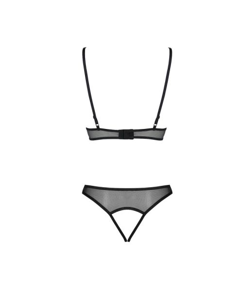 Комплект із бралету з ажурним ліфом та відкритими трусиками Passion CHRISTA SET Open Bra S/M black