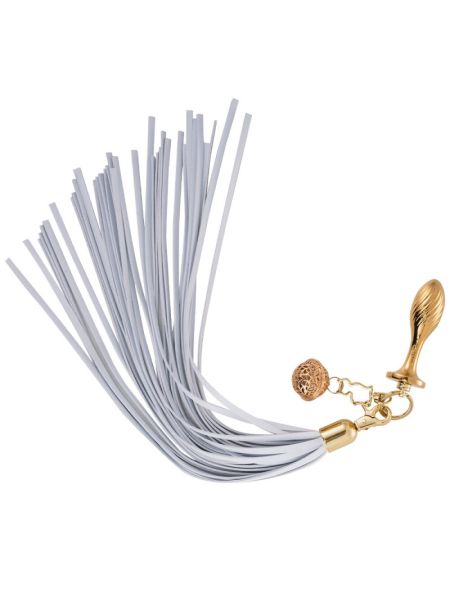 Анальна пробка з флогером LOCKINK SEVANDA White Pony-Tail Anal Pear-shape Plug