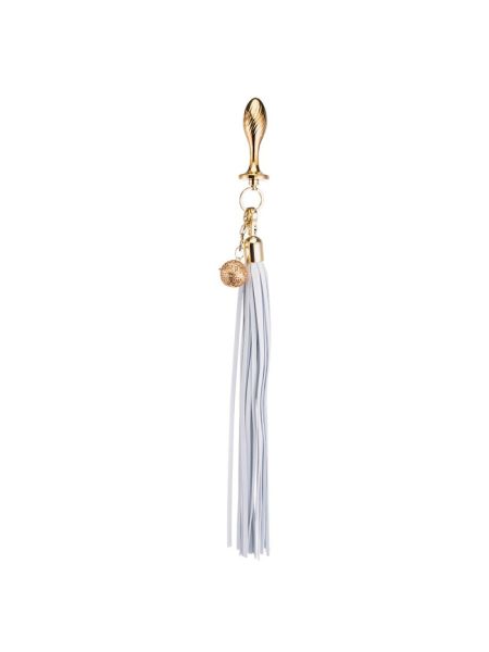 Анальна пробка з флогером LOCKINK SEVANDA White Pony-Tail Anal Pear-shape Plug