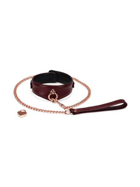 Шкіряний нашийник з повідцем Liebe Seele Wine Red Curved Collar, замок-сердечко