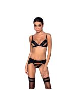 Комплект з екошкіри Passion MILEY SET S/M, black, трусики, бюстгальтер, пояс для панчіх