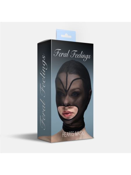 Маска серце сітка з відкритим ротом Feral Feelings - Hearts Mask Black/Black
