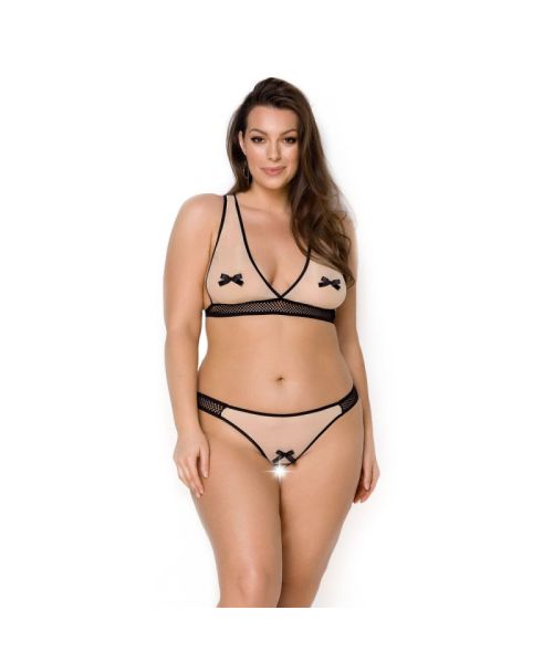 Комплект білизни Passion VIENA SET 4XL/5XL, beige, ліф, стрінги з доступом, бантики