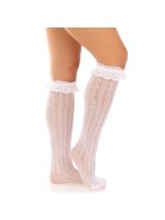 Гольфи ажурні Leg Avenue Sweetheart Ruffle Cuff Knee Highs, білі, малюнок-сердечка