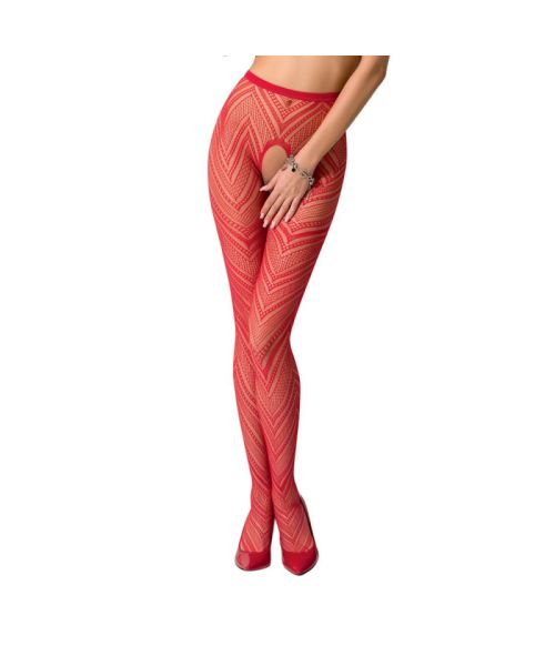 Еротичні колготки-бодістокінг Passion S010 red, з доступом, геометричний малюнок