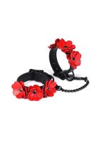 Наручники Liebe Seele Flower Rhythm - Black and Red Leather Flowers Hand Cuffs