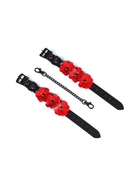 Наручники Liebe Seele Flower Rhythm - Black and Red Leather Flowers Hand Cuffs