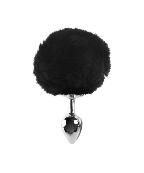 Металева анальна пробка М Art of Sex - Metal Butt plug Rabbit Tail Black, діаметр 3,4 см