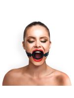 Кляп-розширювач силіконове кільце Art of Sex – Gag Ring, чорний, натуральна шкіра