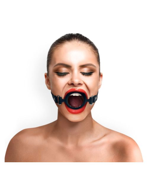 Кляп-розширювач силіконове кільце Art of Sex – Gag Ring, чорний, натуральна шкіра