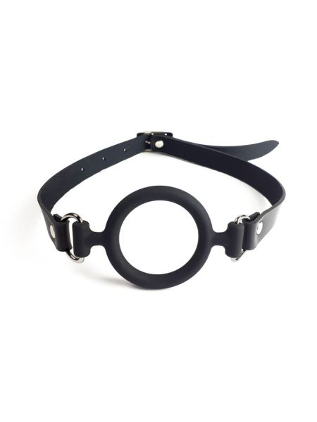 Кляп-розширювач силіконове кільце Art of Sex – Gag Ring, чорний, натуральна шкіра