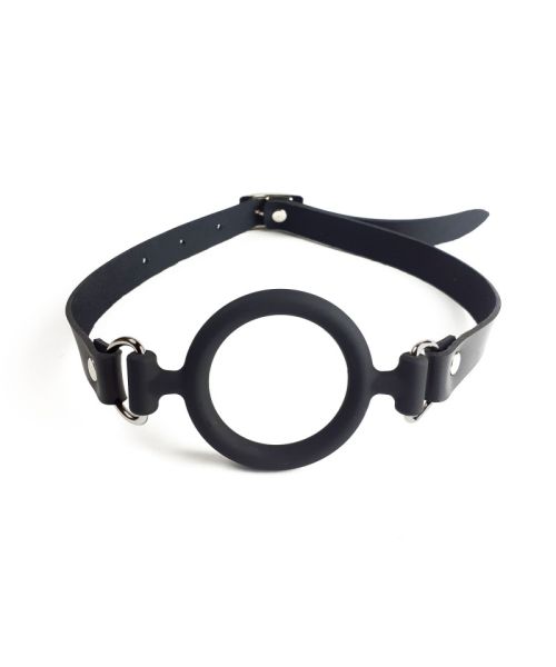 Кляп-розширювач силіконове кільце Art of Sex – Gag Ring, чорний, натуральна шкіра