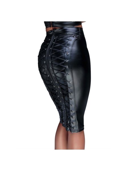 Спідниця-олівець зі шнурівкою Noir Handmade F152 Powerwetlook pencil skirt, XL, з мокрим ефектом