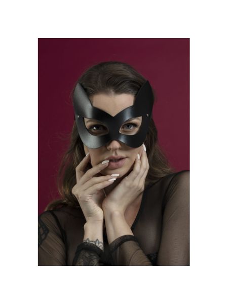 Маска кішечки Feral Feelings - Kitten Mask, натуральна шкіра, чорна