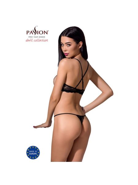 Комплект білизни Passion Exclusive QUENTRIS BIKINI XXL/XXXL, black, стрінги і напіввідкритий ліф