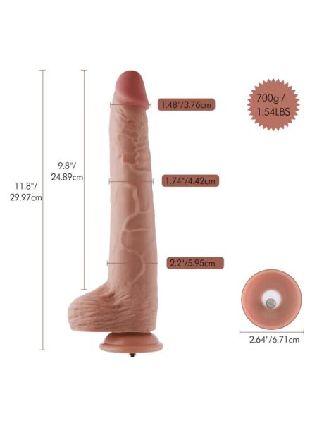 Фалоімітатор 11.8″ з вібрацією для секс-машин Hismith Silicone Dildo with Vibe, KlicLok, пульт ДК