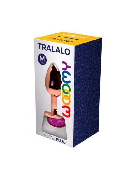 Металева анальна пробка Wooomy Tralalo Rose Gold Metal Plug Magenta M, діаметр 3,4 см, довжина 8 см
