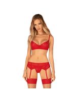 Комплект Obsessive Ingridia 3-pcs set XS/S, червоний, бюстгальтер, стрінги, пояс