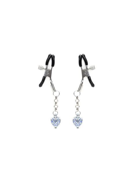 Затискачі для сосків із сердечком Liebe Seele Glow-in-dark Nipple Clamps Blue, світяться в темряві