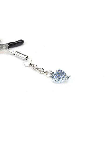 Затискачі для сосків із сердечком Liebe Seele Glow-in-dark Nipple Clamps Blue, світяться в темряві