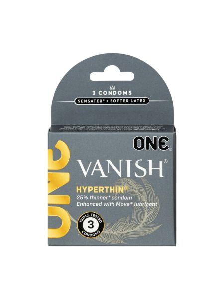 Презервативи ONE Vanish Hyperthin, 3 шт, ультратонкі, зі змазкою, картонне паковання