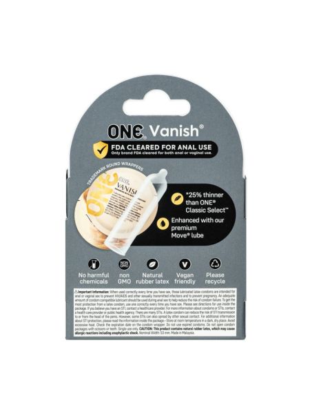 Презервативи ONE Vanish Hyperthin, 3 шт, ультратонкі, зі змазкою, картонне паковання