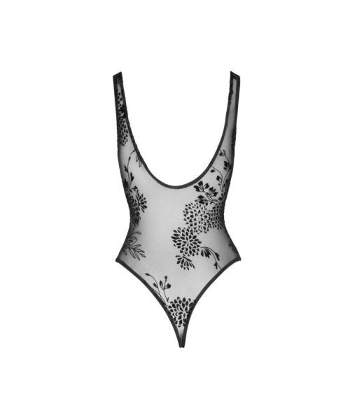Боді Noir Handmade F242 Tulle body with patterned flock embroidery, M