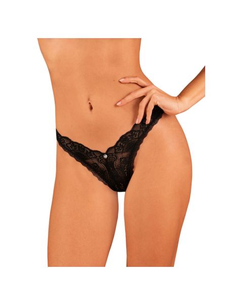 Мереживні стрінги Obsessive Donna Dream thong XL/2XL Black, низька посадка