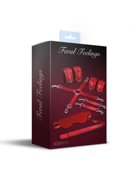 Набір Feral Feelings BDSM Kit 5 Red, наручники, поножі, хрестовина, маска, падл