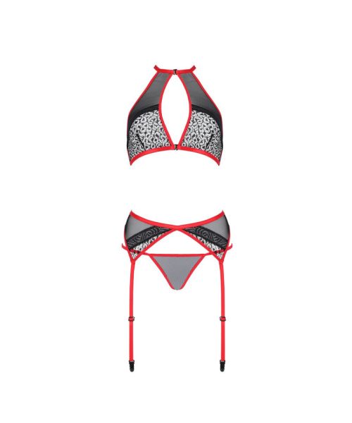 Комплект білизни Passion SATARA SET S/M red, топ, пояс для панчіх, стрінги