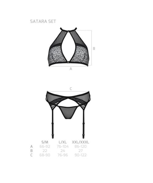 Комплект білизни Passion SATARA SET S/M red, топ, пояс для панчіх, стрінги