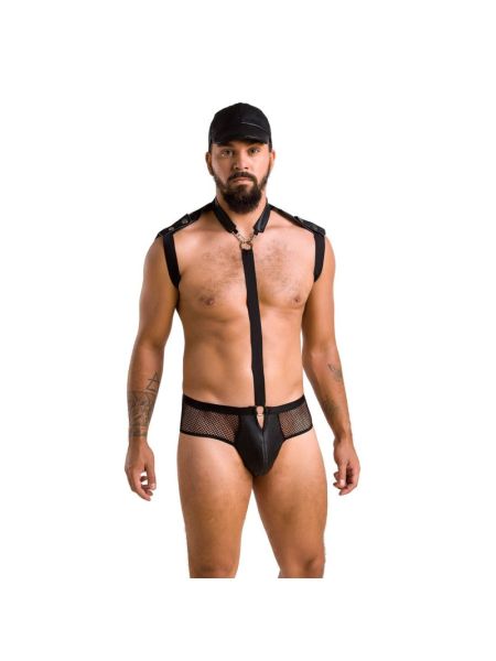 Комплект еротичної чоловічої білизни Passion 038 JOHN XXL/XXXL Black, боді, кепка